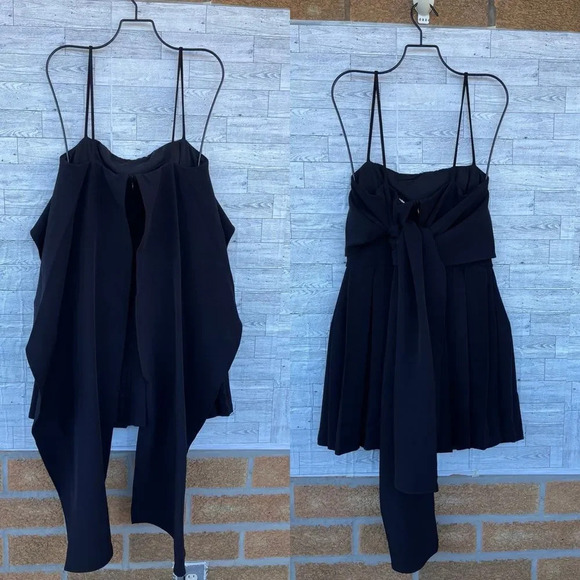 LBV Crepe Pleated Day Dress in black  Size 2 - Picture 3 of 17